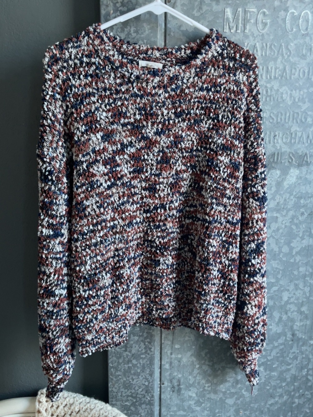 Maurices Multicolor Bouclé Crewneck Sweater in Rust, Navy & Cream